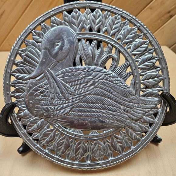 Fitz & Floyd Pewter Tone Duck Trivet Metal Trivet Plate Wall Hanging 8” Art - Picture 6 of 6